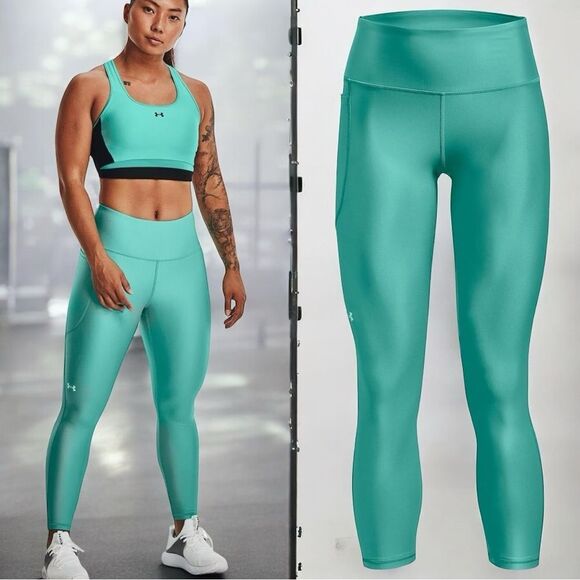 Under Armour UA Teal/Green HeatGear High No-Slip Waistband Ankle Leggings 2X - Picture 1 of 11
